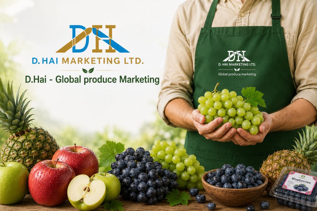 D.Hai fresh produce marketing with grapes apples blueberries and pineapple